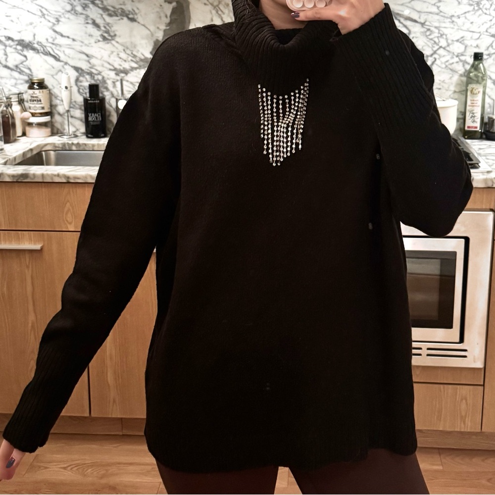 Black Turtleneck Sweater with Embellishments